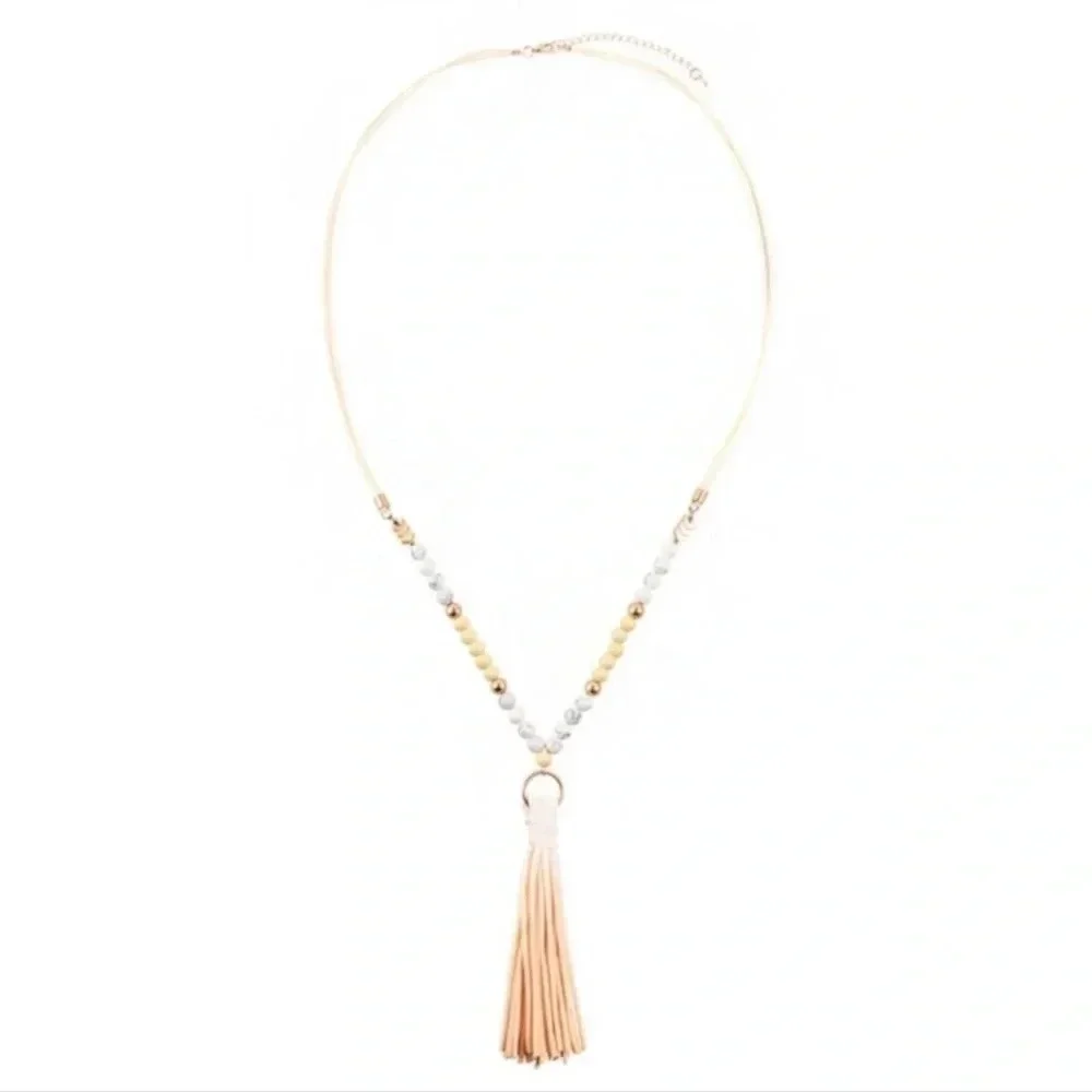 1 LEFT! Beaded Faux Leather Women's Fall Winter Tassel Necklace